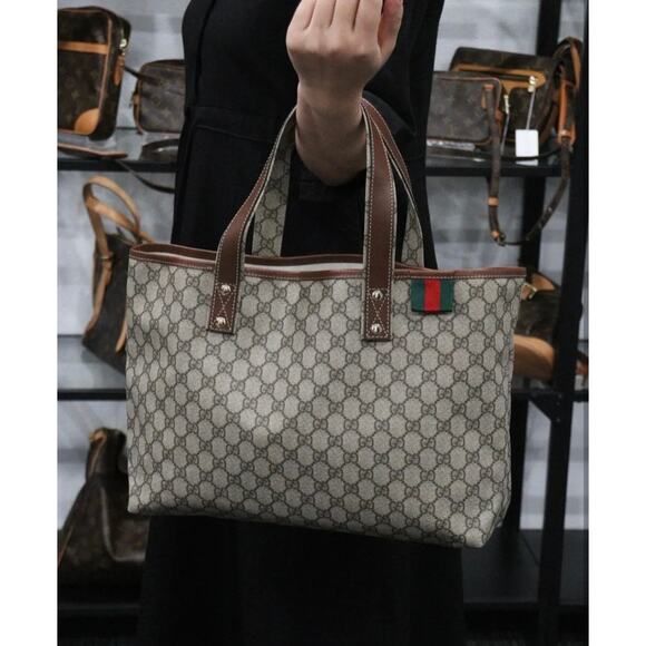 Gucci GG Monogram Tote Bag Web Loop Coated Canvas Designer Authentic Purse - Picture 1 of 16